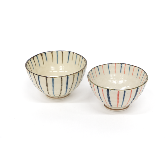 Hand-Painted Two-Color Tokusa Rice Bowl Set (Medium & Large)