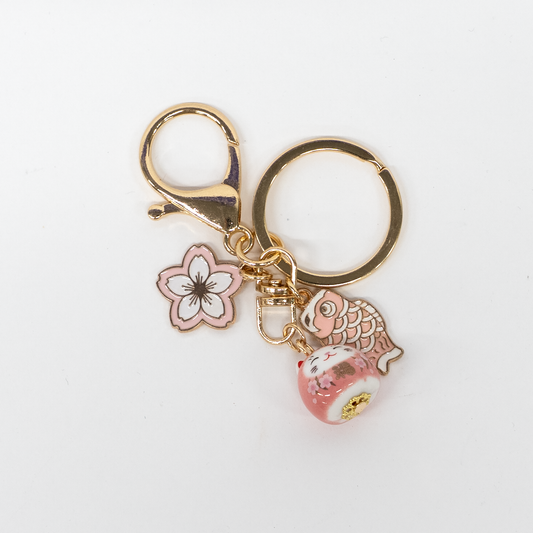 Daruma Doll Keyholder Sakura (Cherry Blossom) Koinobori (Carp Streamer) Pink